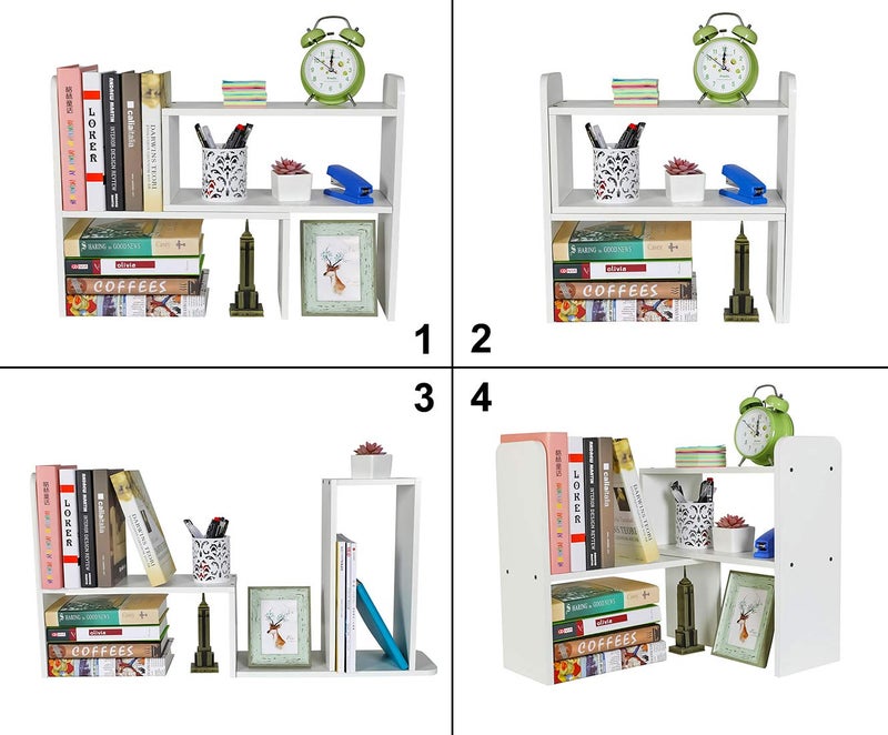 PAG Desk Organizer Desktop Shelf Adjustable Countertop Bookshelf Small Table Shelves Book Organizer Office Organization for Desk, White - Image 2